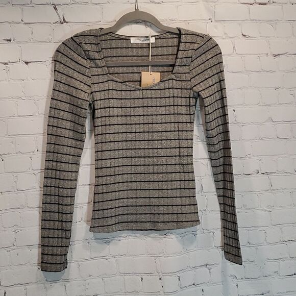 Project Social T gray and black striped long sleeve shirt NWT - Picture 1 of 9